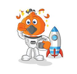 hudhud bird astronaut waving character. cartoon mascot vector