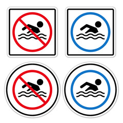 no swim zone allowed caution forbidden sign symbol pictogram set ban silhouette rounded icon template