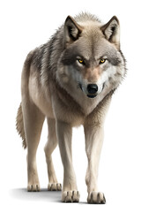 Scary wolf front view, isolated on transparent background. Generative Ai