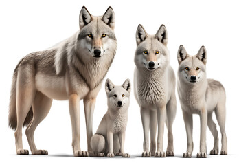 Fototapeta premium Wolf family pack, isolated on transparent background. Generative Ai