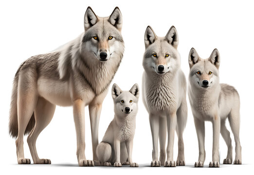 Wolf family pack, isolated on transparent background. Generative Ai