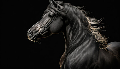 Fototapeta na wymiar Horse isolated black created with Generative Ai technology