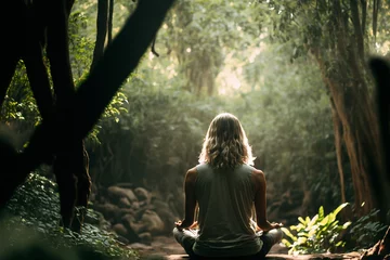 Tissu par mètre  meditation and yoga, in the forest with its natural freshness, genearive ai  © jambulart
