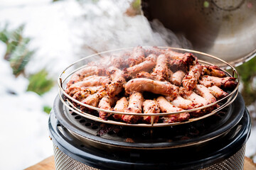 Grilled chicken necks  on grill