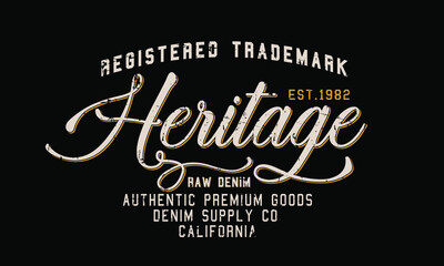 Registered Trademark Heritage raw denim slogan print with grunge effect for graphic tee t shirt or sweatshirt - Vector