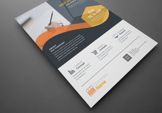 Corporate Flyer Layout with Graphic Elements and Orange Accents