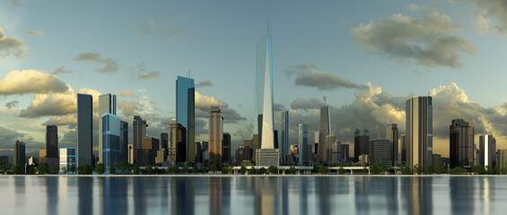 Fototapeta na wymiar 3D rendering of a modern city with a beautiful view