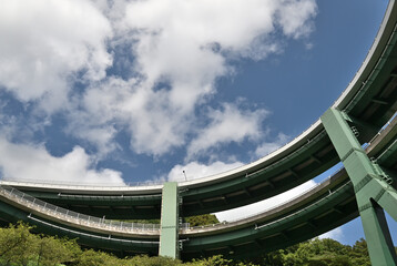 珍しい二重橋、河津七滝ループ橋と雲空
