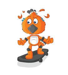 hudhud bird riding skateboard cartoon character vector