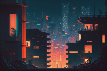 lofi cityscape at night, generative ai