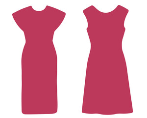 Icons of women's dresses are pink. The vector of the dress icon. White background