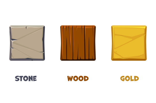 App icon Template with different textures. Stone, wooden and golden icons