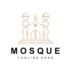 Fototapeta premium Mosque Logo, Islamic Worship Design, Eid Al Fitr Mosque Building Vector Icon Template, Ramadan, Eid Al Adha
