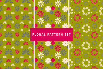 Set of Three Floral Seamless Pattern Design Background, Collection of Colorful Seamless Floral Pattern	
