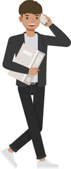 Office man wear black suit character design. Presentation in various action with emotions, running, standing and walking.