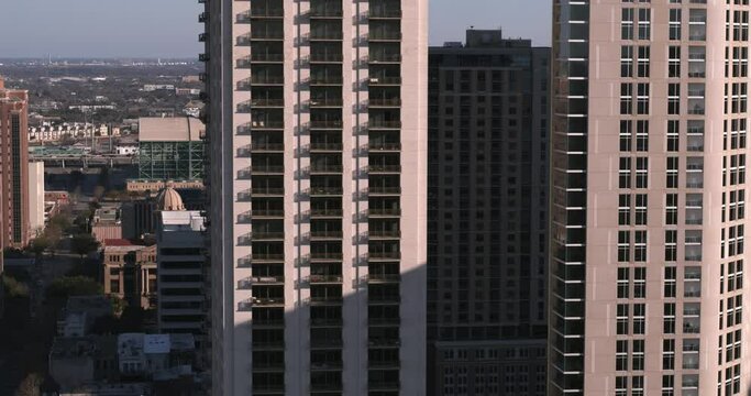 Panning 4k shot of the downtown Houston area