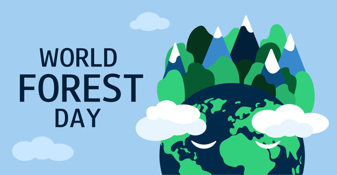 World forest day. Trees and blue sky. International Day of Forests. March 21. Ecology concept. 