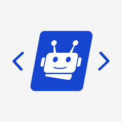 AI Robot icon with brackets on sides, representing programming, automation, and artificial technology advancement in various industries. For web design, ai software development, technology projects
