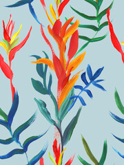 bright seamless pattern with multicolored tropical flowers and leaves for textile for textile
