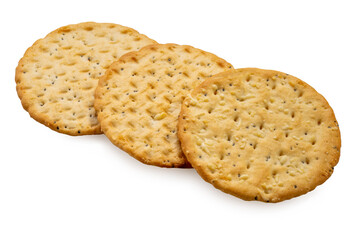 Flat Crackers or dry baked biscuit on whited background, Cracker Isolate on white with clipping path.