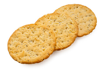 Flat Crackers or dry baked biscuit on whited background, Cracker Isolate on white with clipping path.