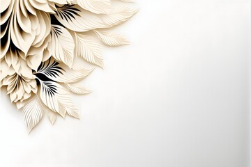 Off-white color floral card frame design with flowers and leaves in the top-left corner on a plain white color background. Wallpaper for interior design and wall decor.