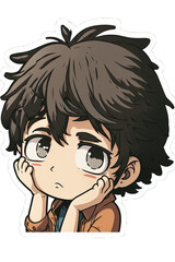 Melancholy anime boy created with Generative AI Tools