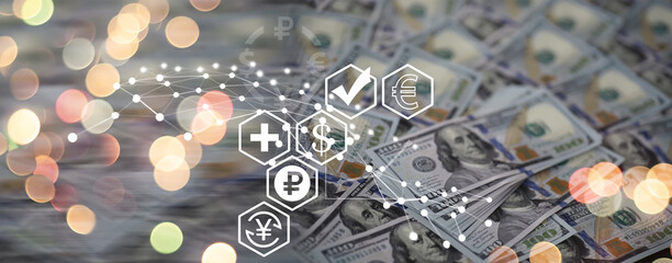 Dollars bills. Dollars background. Background of different us dollar banknotes. Finance concept.