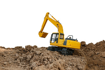 Obraz premium Crawler Excavator is digging soil in the construction site on isolated white background.