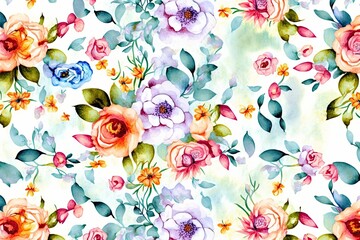 Floral pattern of wildflowers. Generative AI. pastel watercolor. Illustration.