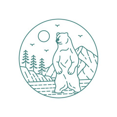 Wild Bear Hunting Fish in River