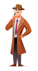 Detective bring a magnifying glass cartoon character