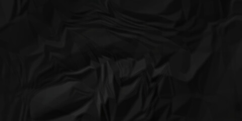 Dark Black facbric paper backdrop crumpled texture. dark black textured crumpled black paper background. panorama black paper texture background, crumpled pattern.