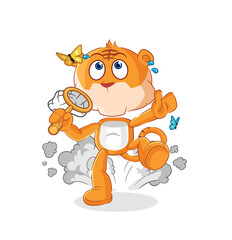 tiger catch butterfly illustration. character vector