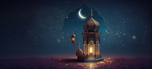 arabic lantern of ramadan celebration background illustration. Generative AI