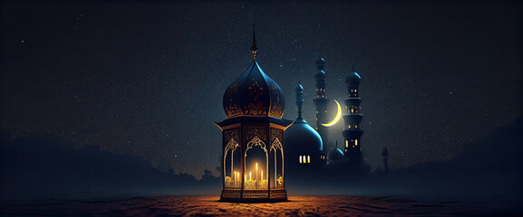 arabic lantern of ramadan celebration background illustration. Generative AI - obrazy, fototapety, plakaty