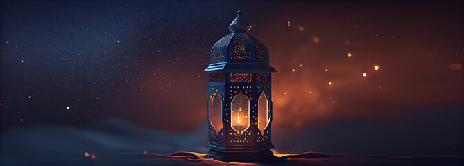 arabic lantern of ramadan celebration background illustration. Generative AI