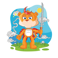 tiger samurai cartoon. cartoon mascot vector
