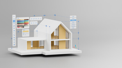 Architecture house model design construction building. architecture software concept. 3d rendering..