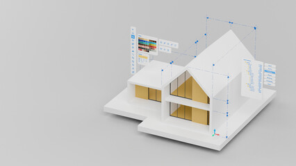 Architecture house model design construction building. architecture software concept. 3d rendering..
