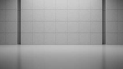 Abstract empty modern loft studio grey concrete plaster rough texture floor and wall hallway room industrial architecture interior products display  presentation space background. 3d rendering.