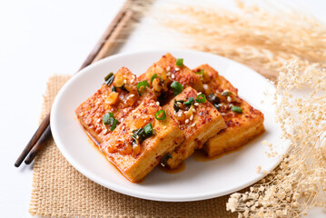 Spicy braised tofu (Dubu Jorim), Korean side dish