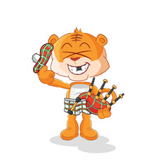 tiger scottish with bagpipes vector. cartoon character