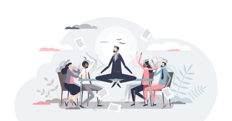 Conflict management and make compromise and mediation tiny person concept, transparent background. Fighting, arguing and confrontation in workplace between opponents illustration. - obrazy, fototapety, plakaty