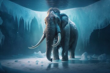 Mammoth froze in the ice. Generative AI.