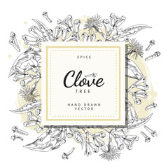 Decorative squared frame with hand drawn clove trees sketch style