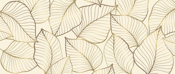 Fototapeta na wymiar Abstract vector luxury illustration with golden leaves on a beige background for decor, covers, backgrounds, design