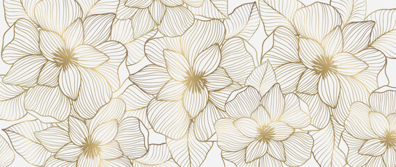 Stylish luxury vector illustration with golden flowers and leaves on a light beige background for decor, covers, design, creativity © Лилия Агапова