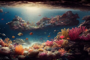 Under the sea wall art. Generative AI - obrazy, fototapety, plakaty