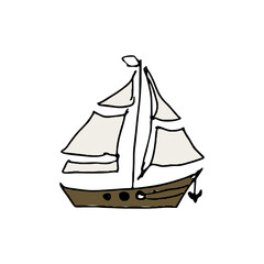 ship. Marine coloring doodle with different nautical elements.